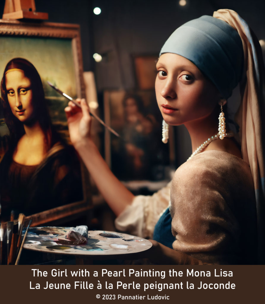 The Girl with a Pearl Painting the Mona Lisa, La Jeune Fille à la Perle peignant la Joconde VF